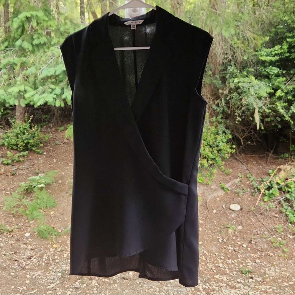 CAbi Black Origami Faux Erap Sleeveless Blouse XS